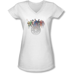 Jla - Juniors Circle Crest V-Neck T-Shirt