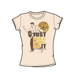Sun - Rock A Doodle Elvis - Juniors Ivory Sheer Cap Slv T-Shirt For Women