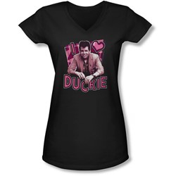 Pretty In Pink - Juniors I Heart Duckie V-Neck T-Shirt