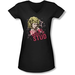 Grease - Juniors Tell Me About It Stud V-Neck T-Shirt