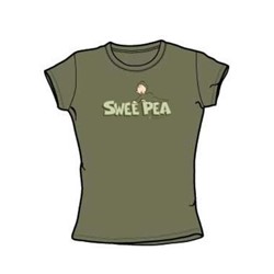 Popeye - Crawling Pea - Juniors Lt Olive Sheer Cap Slv T-Shirt For Women