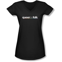 Queer As Folk - Juniors Logo V-Neck T-Shirt