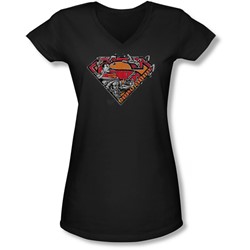 Superman - Juniors Breaking Chain Logo V-Neck T-Shirt