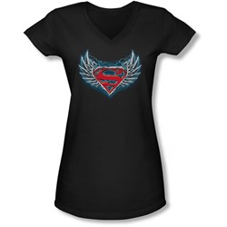 Superman - Juniors Steel Wings Logo V-Neck T-Shirt