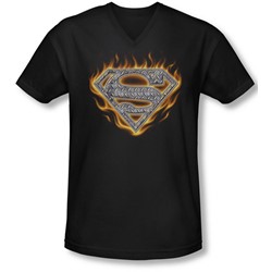 Superman - Mens Steel Fire Shield V-Neck T-Shirt