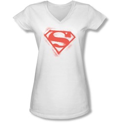 Superman - Juniors Spray Paint Shield V-Neck T-Shirt