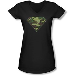 Superman - Juniors Camo Logo V-Neck T-Shirt