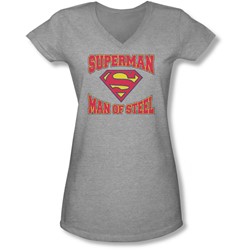 Superman - Juniors Man Of Steel Jersey V-Neck T-Shirt