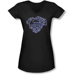 Superman - Juniors Electric Supes Shield V-Neck T-Shirt