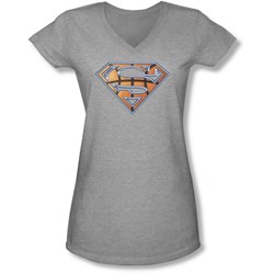Superman - Juniors Basketball Shield V-Neck T-Shirt
