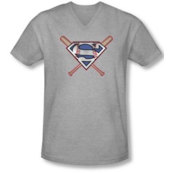Superman - Mens Crossed Bats V-Neck T-Shirt