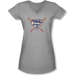Superman - Juniors Crossed Bats V-Neck T-Shirt