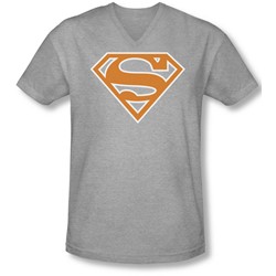 Superman - Mens Burnt Orange&White Shield V-Neck T-Shirt