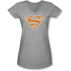 Superman - Juniors Burnt Orange&White Shield V-Neck T-Shirt