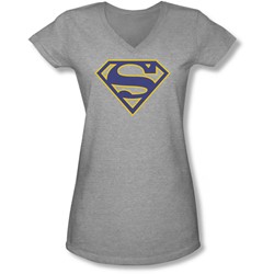 Superman - Juniors Maize & Blue Shield V-Neck T-Shirt