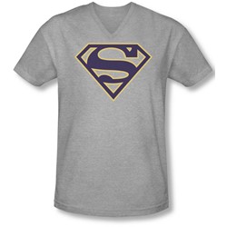 Superman - Mens Navy & Gold Shield V-Neck T-Shirt