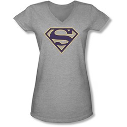 Superman - Juniors Navy & Gold Shield V-Neck T-Shirt