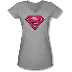 Superman - Juniors Red & Black Shield V-Neck T-Shirt