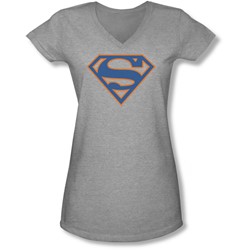 Superman - Juniors Blue & Orange Shield V-Neck T-Shirt
