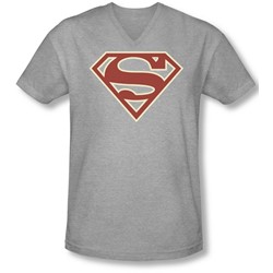 Superman - Mens Crimson & Cream Shield V-Neck T-Shirt