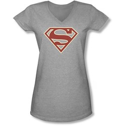 Superman - Juniors Crimson & Cream Shield V-Neck T-Shirt