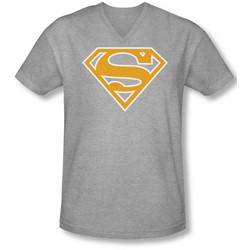 Superman - Mens Lt Orange & White Shield V-Neck T-Shirt