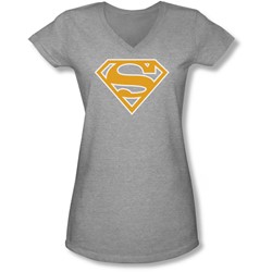 Superman - Juniors Lt Orange & White Shield V-Neck T-Shirt