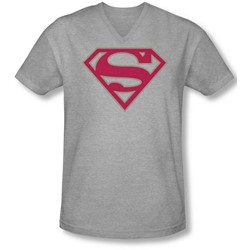 Superman - Mens Crimson & Gray Shield V-Neck T-Shirt