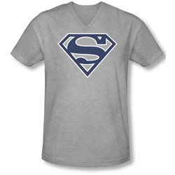 Superman - Mens Navy & White Shield V-Neck T-Shirt