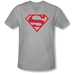 Superman - Mens Red & Gold Shield V-Neck T-Shirt