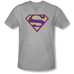 Superman - Mens Purple & Gold Shield V-Neck T-Shirt