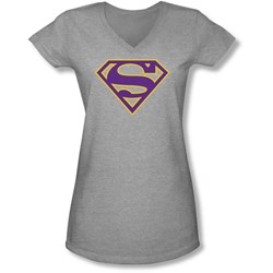 Superman - Juniors Purple & Gold Shield V-Neck T-Shirt