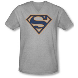 Superman - Mens Navy & Orange Shield V-Neck T-Shirt