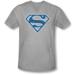 Superman - Mens Blue & White Shield V-Neck T-Shirt