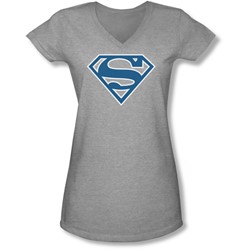 Superman - Juniors Blue & White Shield V-Neck T-Shirt