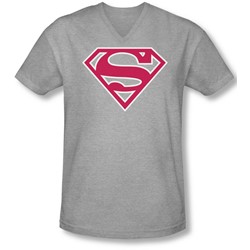 Superman - Mens Red & White Shield V-Neck T-Shirt