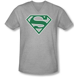 Superman - Mens Green & White Shield V-Neck T-Shirt