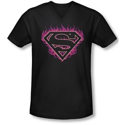 Superman - Mens Fuchsia Flames V-Neck T-Shirt