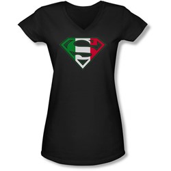 Superman - Juniors Italian Shield V-Neck T-Shirt