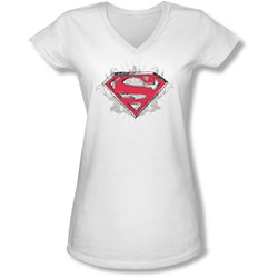 Superman - Juniors Hastily Drawn Shield V-Neck T-Shirt