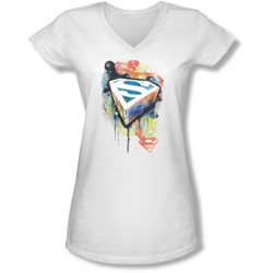 Superman - Juniors Urban Shields V-Neck T-Shirt
