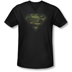 Superman - Mens Camo Logo Distressed V-Neck T-Shirt