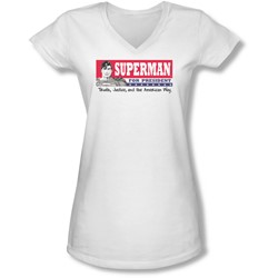 Superman - Juniors Superman For President V-Neck T-Shirt