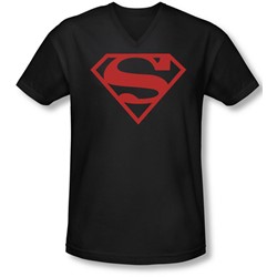 Superman - Mens Red On Black Shield V-Neck T-Shirt