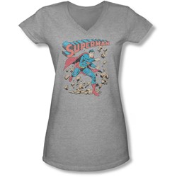Superman - Juniors Mad At Rocks V-Neck T-Shirt