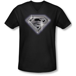 Superman - Mens Bling Shield V-Neck T-Shirt