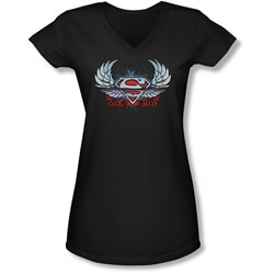 Superman - Juniors Chrome Wings Shield V-Neck T-Shirt