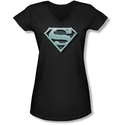 Superman - Juniors Chrome Shield V-Neck T-Shirt