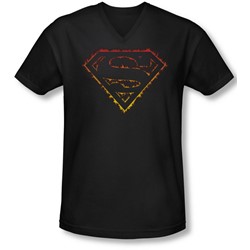 Superman - Mens Flame Outlined Logo V-Neck T-Shirt