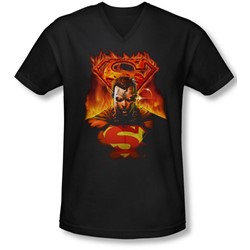 Superman - Mens Man On Fire V-Neck T-Shirt